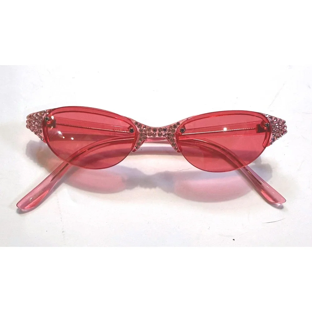 Pink Rimless Cat Eye Sunglasses Rhinestone Bridge Hand Polished Frame Y2K Retro
